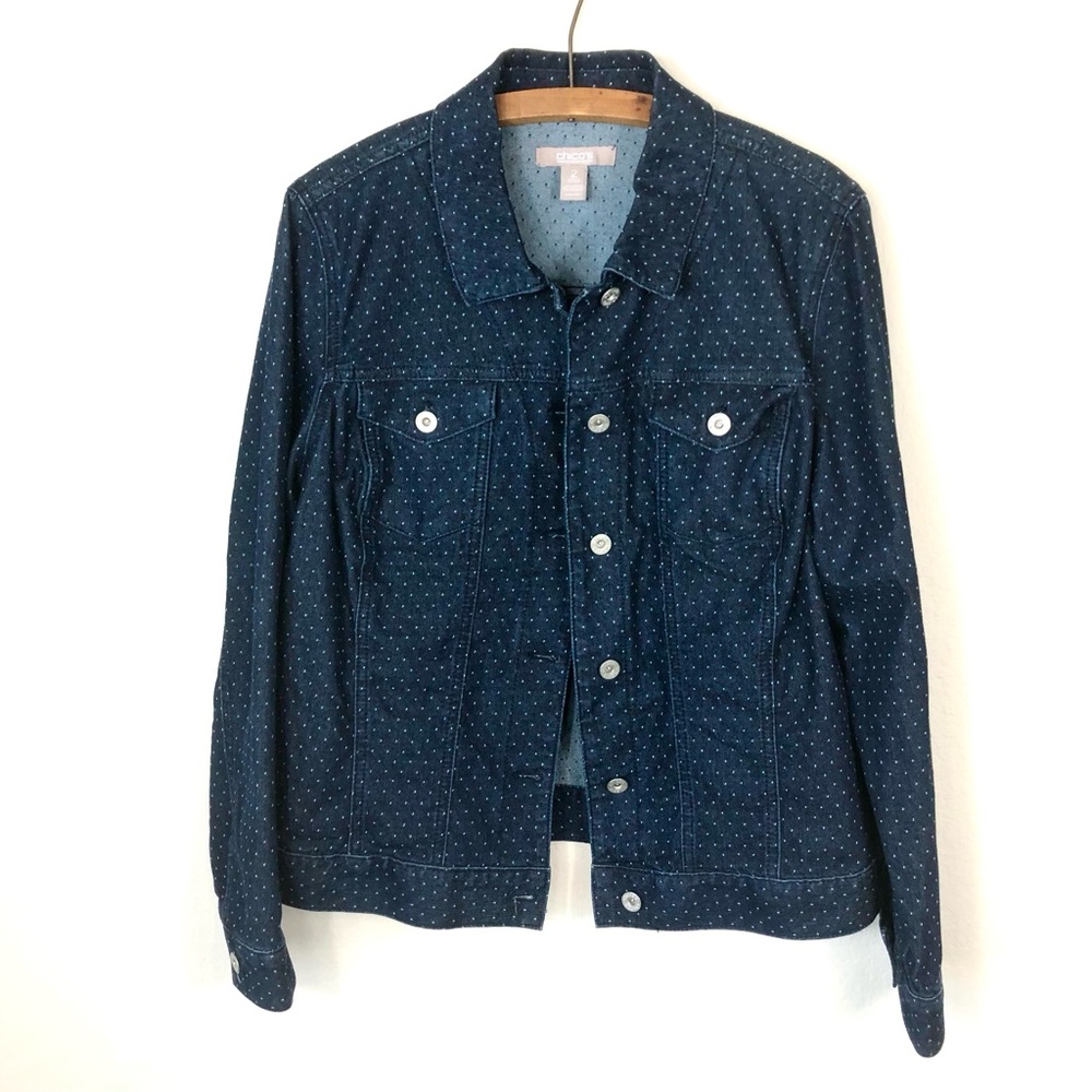 Chico's Swiss Dot/Polka Dot Denim Jean Jacket Size 2